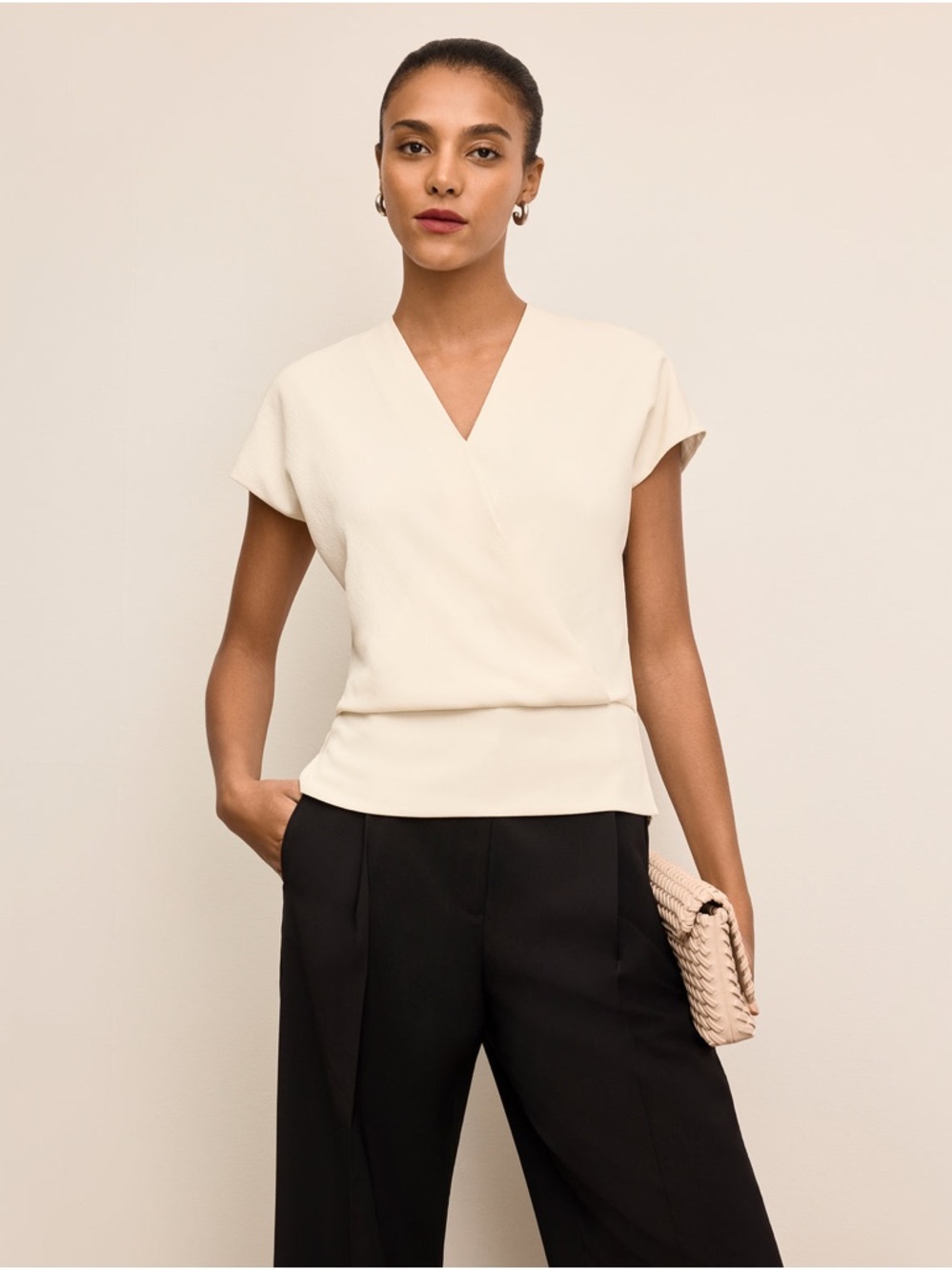MM Lafleur Antonia Top Cream V-Neck Short Sleeve Blouse